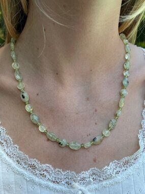 Genuine Prehnite Gemstone Bead Necklace